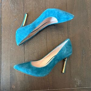 Vince Camuto Cynthea Turquoise Teal Suede Leather Heels Pumps Size 9